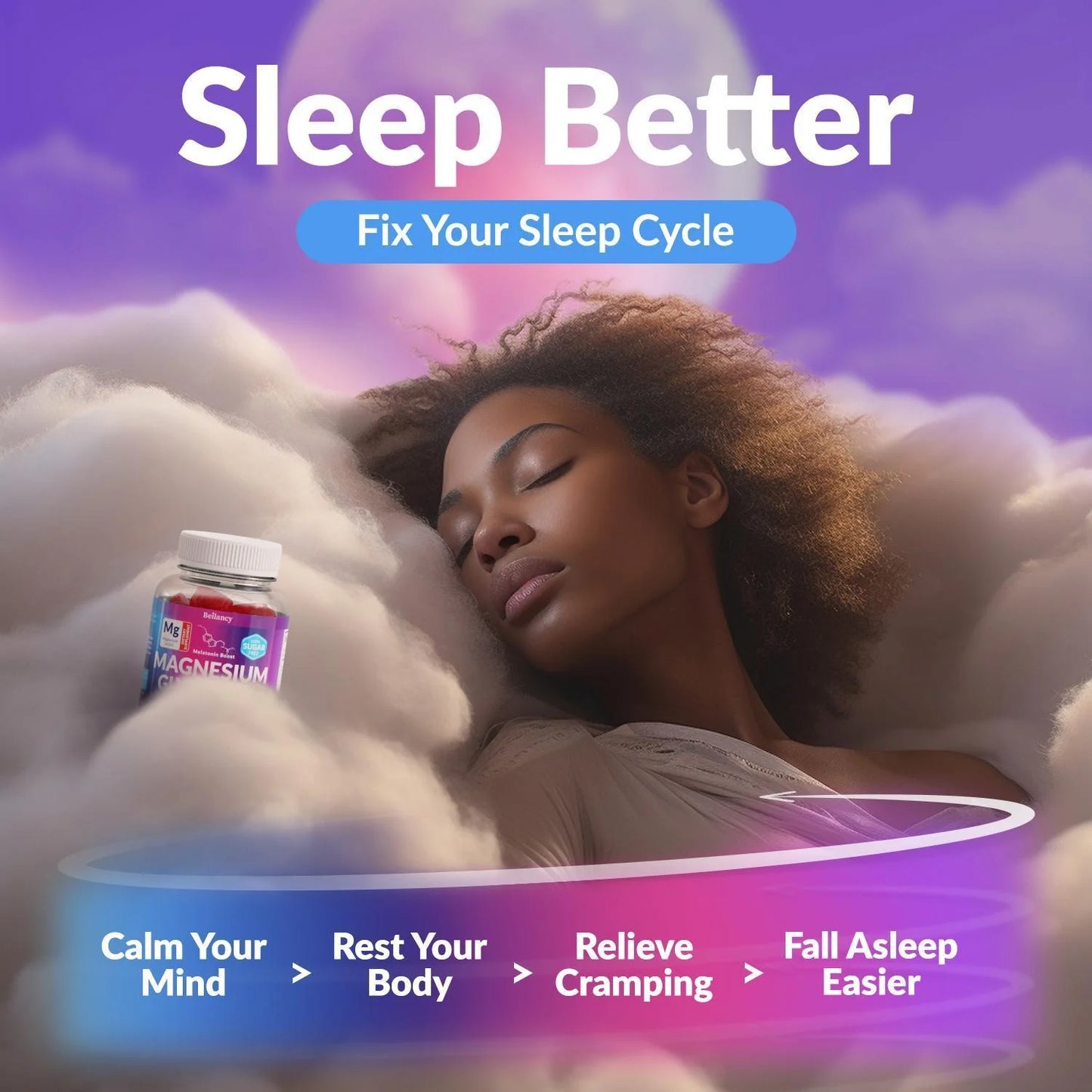 Magnesium Glycinate Gummies 400Mg for Sleep Body Support and Relaxation 60 Days