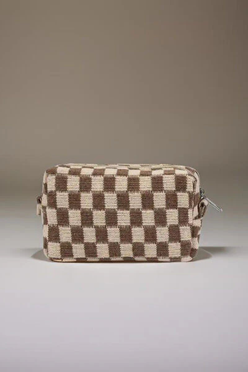 Zenana Checkered Pattern Knitted Cosmetic Pouch