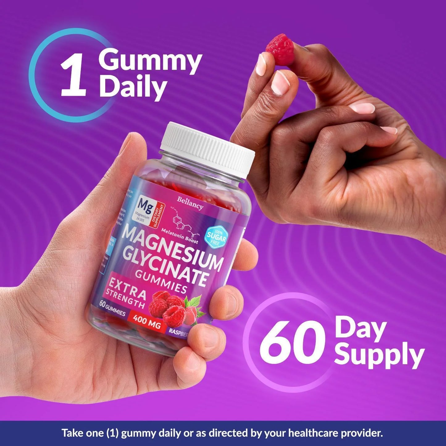 Magnesium Glycinate Gummies 400Mg for Sleep Body Support and Relaxation 60 Days