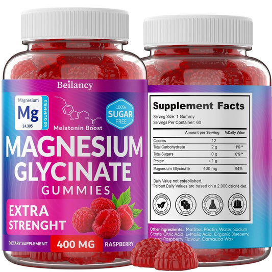 Magnesium Glycinate Gummies 400Mg for Sleep Body Support and Relaxation 60 Days